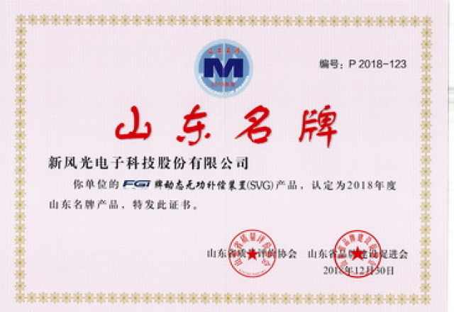 新風(fēng)光:公司榮獲“山東名牌”產(chǎn)品稱(chēng)號